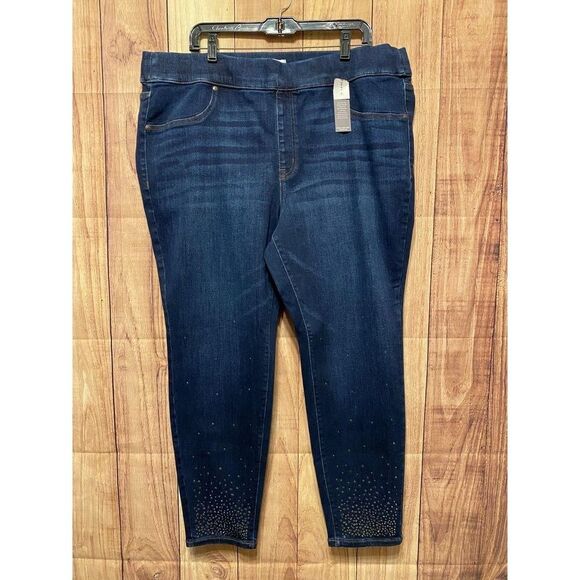 Lane Bryant 22 Pull-On High-Rise Rhinestone Embellished Jegging NWT Blue Demin - Picture 3 of 11